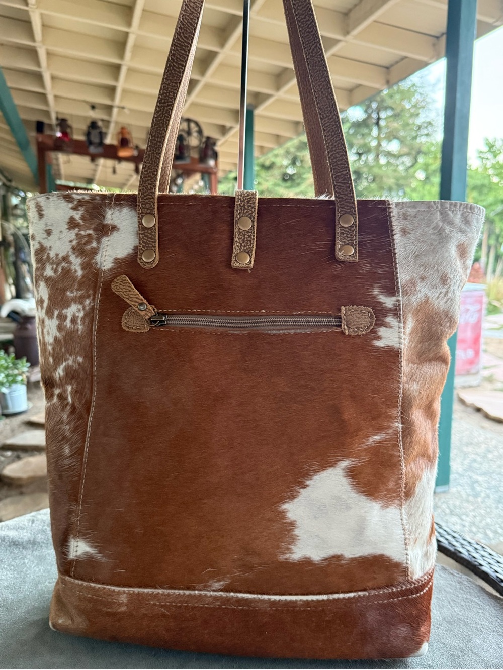 Myra Chestnut Hair-On Cowhide Large Tote Bag - Picture 2 of 6